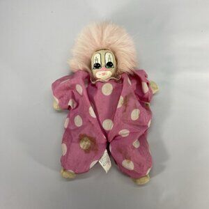 Vintage Q-Tee-Clown Doll Filled With Sand Hand Painted Face Pink Hair w/Tag 1987